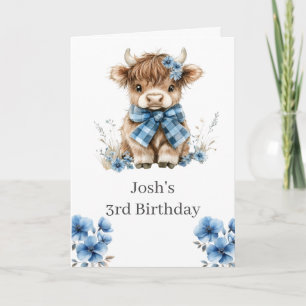 Blue Highland Cow Birthday Party Invitation