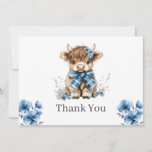 Blue Highland Cow Flat Thank You Card