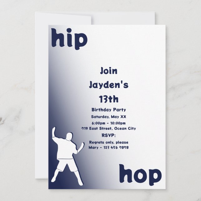 Blue Hip-Hop Dance 13th Birthday Invitation (Front)