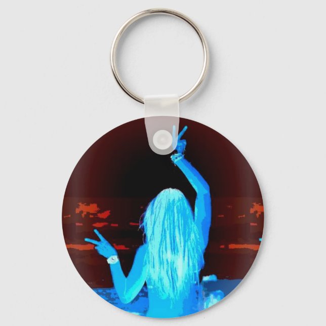blue hippie peace sign key ring (Front)