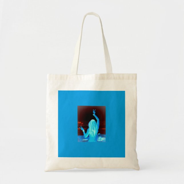 blue hippie peace sign tote bag (Front)