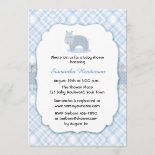 Blue Hippo, Baby Shower Invitation