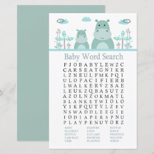 Blue Hippo Baby Shower Word Search Game