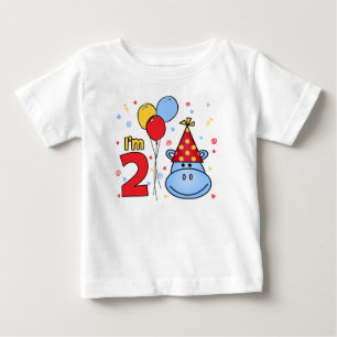 Blue Hippo Face 2nd Birthday Baby T-Shirt