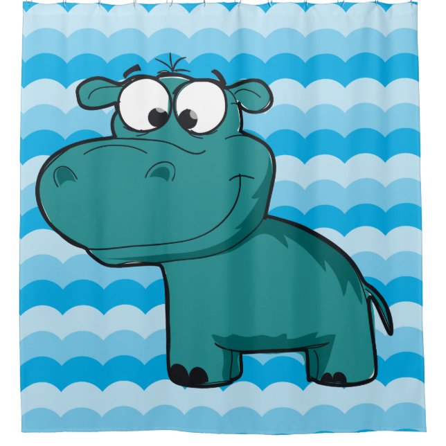Blue Hippopotamus Hippo Animals Zoo Safari Shower Curtain (Front)