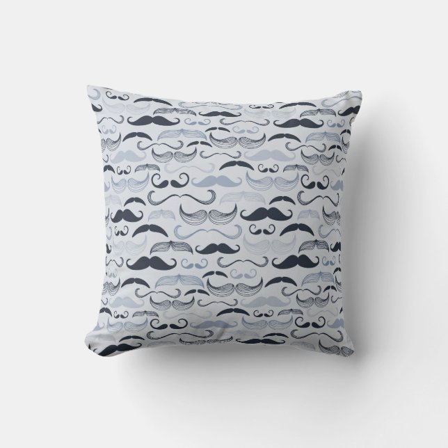Blue Hipster Moustaches Cushion (Front)