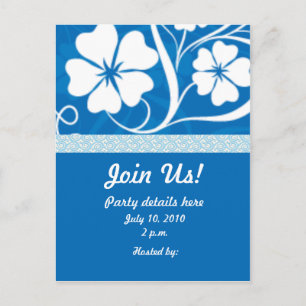 Blue Hisbiscus Party Invitation Postcard