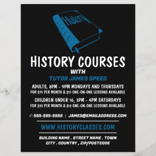 Blue History Book, History Course Advertising Flyer