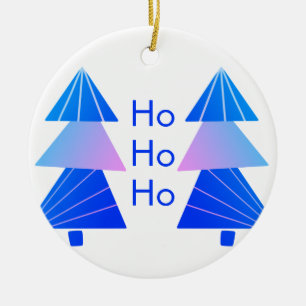 Blue Ho Ho Ho Christmas Ceramic Ornament