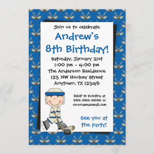 Blue Hockey Birthday Invitations