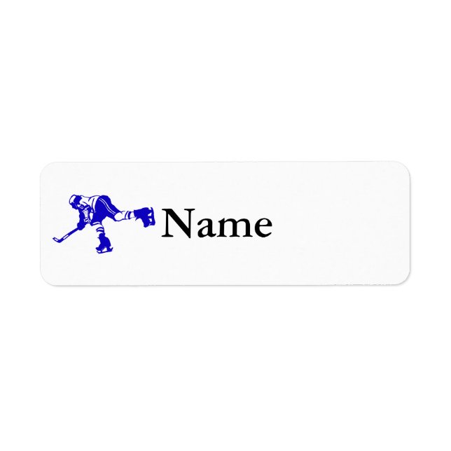 Blue Hockey Player Return Address Label (Front)