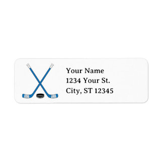 Blue Hockey Sticks and Puck Return Address Label