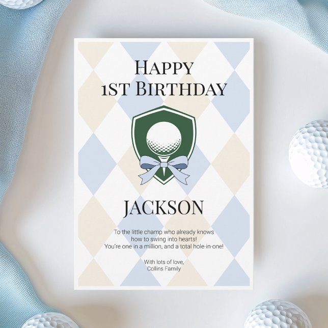 Blue Hole in One Boys Golf Happy 1st Birthday Card (Blue Hole in One Boys Golf Happy 1st Birthday Card)
