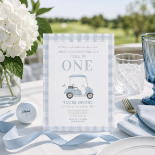 Blue Hole in One Golf Cart Birthday Invitation