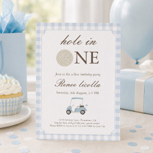 Blue Hole in One Golf Cart Birthday Invitation 