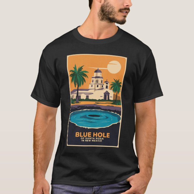 Blue Hole New Mexico Travel Art Vintage T-Shirt (Front)