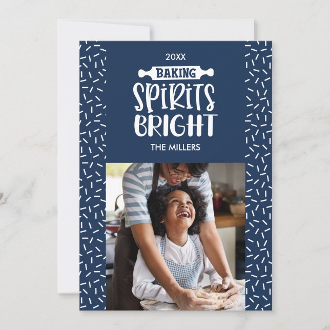 Blue | Holiday Baking Spirits Bright Photo Card (Front)
