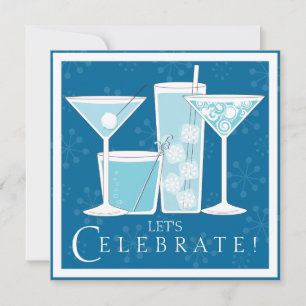 Blue Holiday Cocktail Celebration Party Invitation