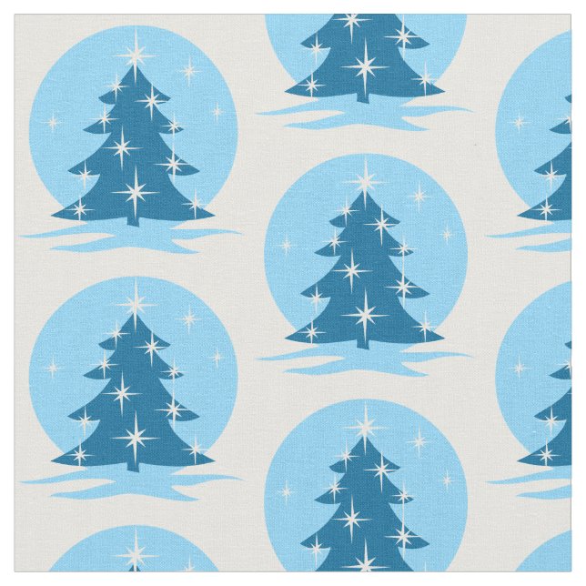 Blue Holiday Fabric Blue Christmas Tree Fabrics (Close Up)