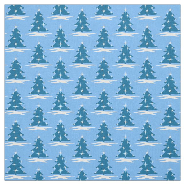 Blue Holiday Fabric Blue Christmas Tree Fabrics (Swatch)