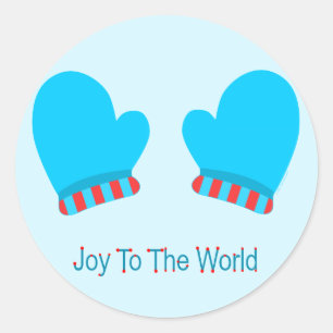 Blue Holiday Mittens (Joy To The World) Classic Round Sticker