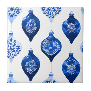 Blue Holiday Ornament Pattern Ceramic Tile