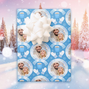 Blue Holiday Photo Wrapping Paper Sheets