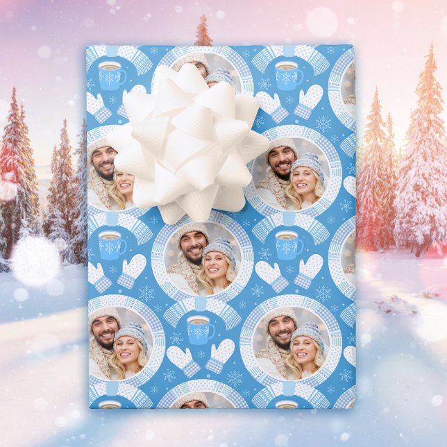 Blue Holiday Photo Wrapping Paper Sheets (Creator Uploaded)