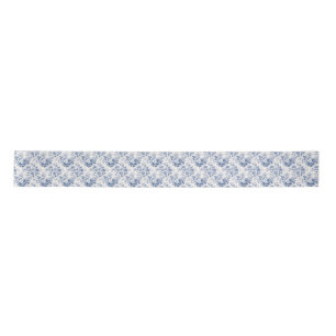 Blue Holiday Ribbon with French Floral Pattern Satin Ribbon