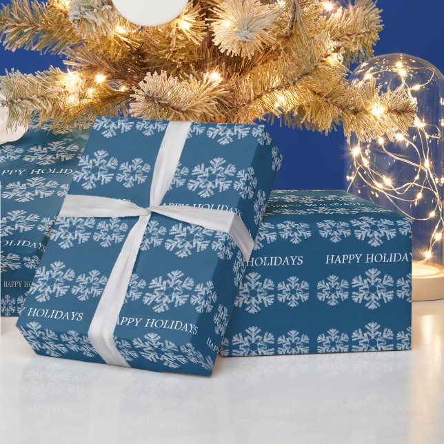 Blue Holiday Snowflakes Wrapping Paper (Holidays)