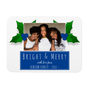 Blue Holly Berry Plant Leaves Photo Christmas Magnet