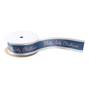 Blue Holly Jolly Christmas Editable Gift Wrapping Satin Ribbon