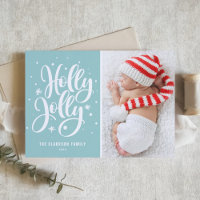 Blue Holly Jolly Hand Lettering Baby Photo