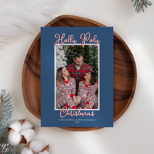 Blue Holly Jolly Holly Poly Christmas Photo Holiday Card (Creator Uploaded)