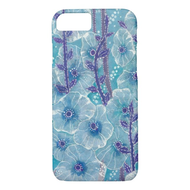 Blue Hollyhock Mallow Malva Flower Floral Painting Case-Mate iPhone Case (Back)