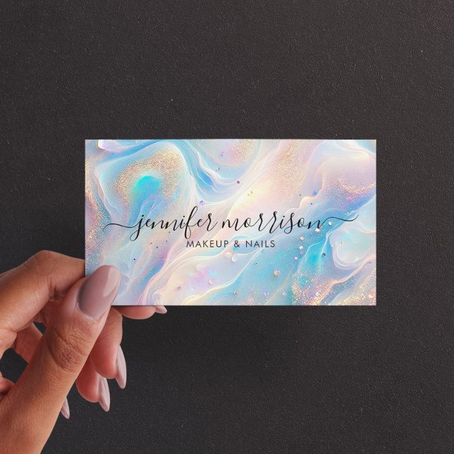 Blue Holographic Opal Gold Glitter Makeup, Beauty Business Card (Creator Uploaded)