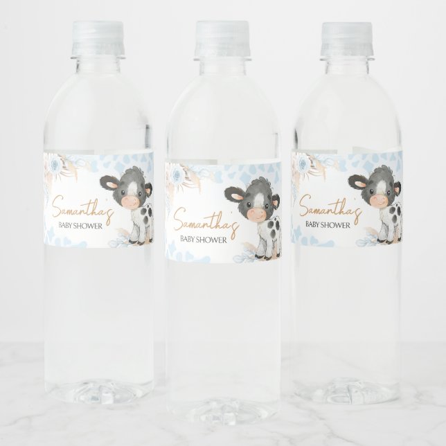 Blue Holy Cow Baby Shower  Water Bottle Label (Bottles)