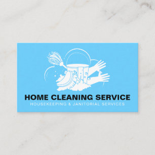 Blue Home Cleaning Service Janitorial Maid Business Card