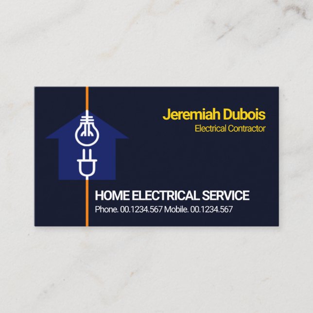 Blue Home Electric Power Line Electrician Service Business Card (Front)