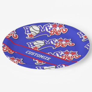 Blue Home Run Baseball Paper Plate
