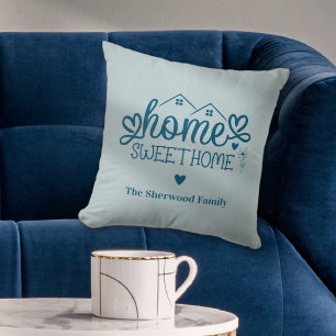 Blue Home Sweet Home Personalised Cushion