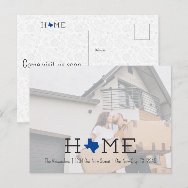 Blue HOME Texas Moving Announcement Postcard (Front/Back)