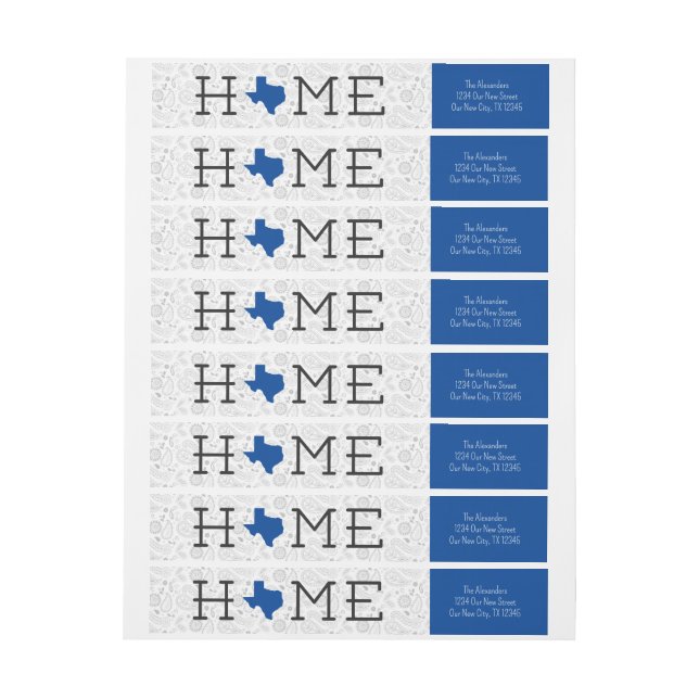 Blue HOME Texas Wrap Around Label (Sheet)