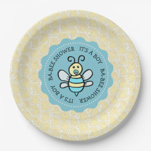 Blue Honey Bee Boy's Baby Shower Paper Plate