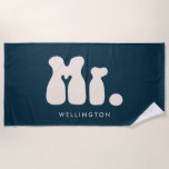 Blue Honeymoon Mr. Newlywed Groom Beach Towel<br><div class="desc">Fun honeymoon beach towel for a new groom in dark blue and bold typography. Personalise this Mr. Newlywed Groom Beach Towel with your name of choice. Makes a nice gift for a Bachelor weekend or vacation. All colours can be changed if you like.</div>