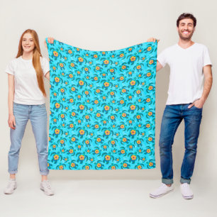 Blue Honu Sea Turtles Hibiscus Flowers Fleece Blanket