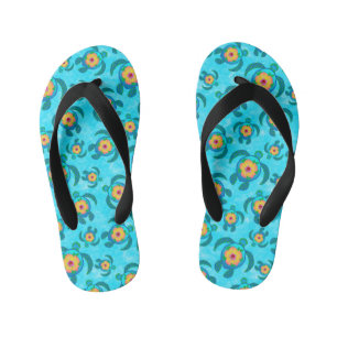 Blue Honu Sea Turtles Hibiscus Flowers Kid's Thongs