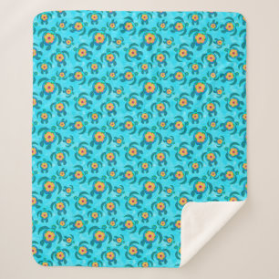Blue Honu Sea Turtles Hibiscus Flowers Sherpa Blanket