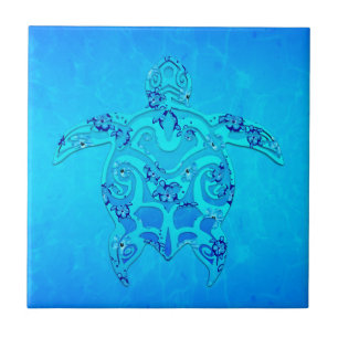 Blue Honu Tribal Turtle Tile