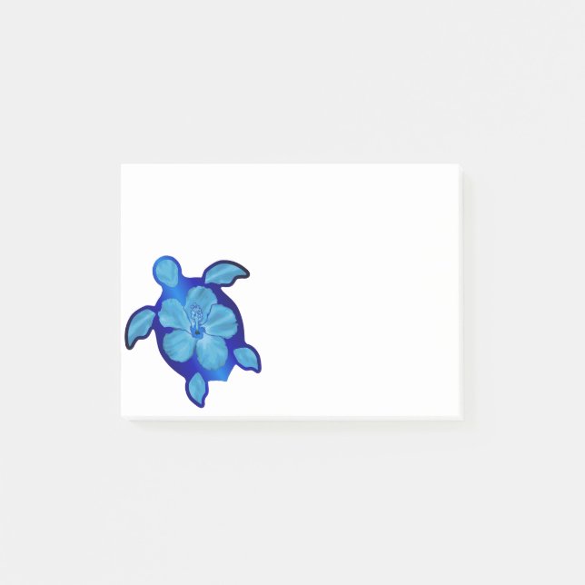 Blue Honu Turtle and Hibiscus Post-it Notes (Front)
